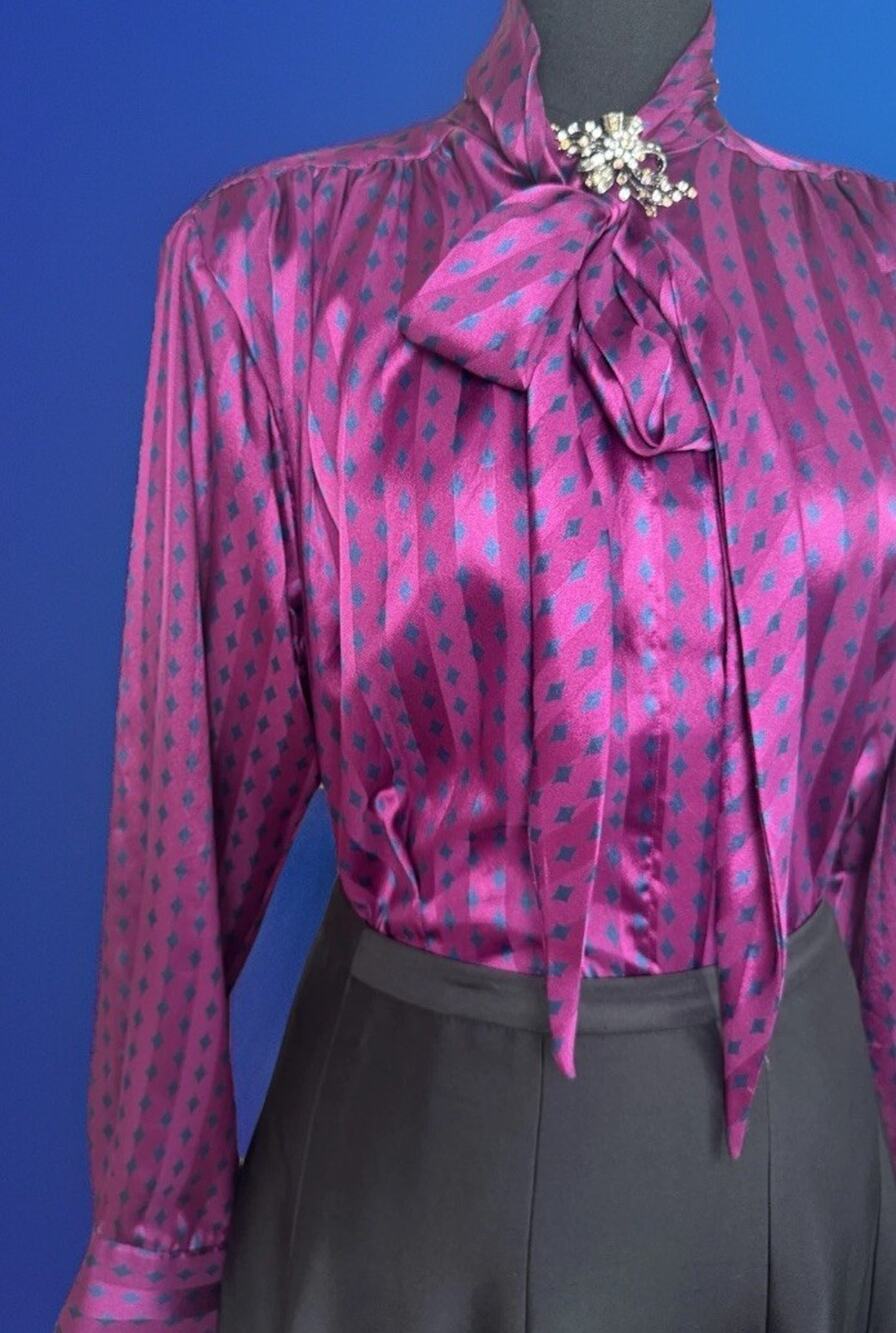 Vintage Evan - Picone Large Bow Blouse | Magenta | Power Blouse | Shoulder Pads